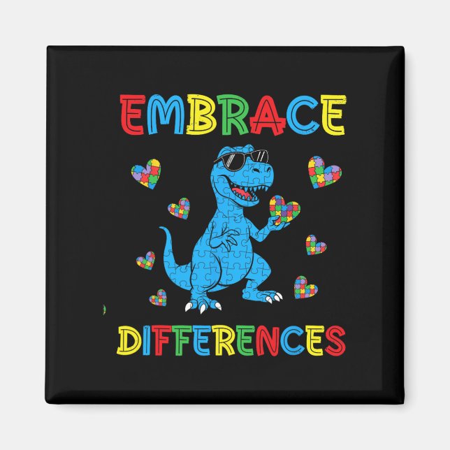 Dinosaur T-rex Puzzle Embrace Differences Autism A Magnet (Front)