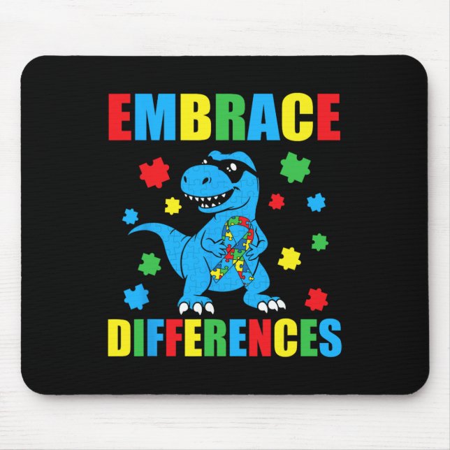 Dinosaur T-rex Puzzle Embrace Differences Autism A Mouse Pad (Front)