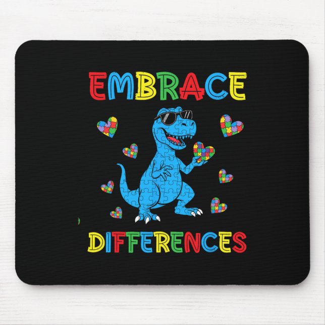 Dinosaur T-rex Puzzle Embrace Differences Autism A Mouse Pad (Front)