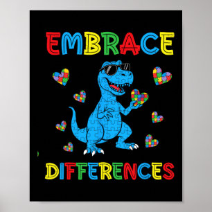Dinosaur T-rex Puzzle Embrace Differences Autism A Poster