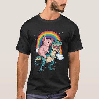Dinosaur T Rex Rainbow Cloud Sparkles Pig T-Shirt