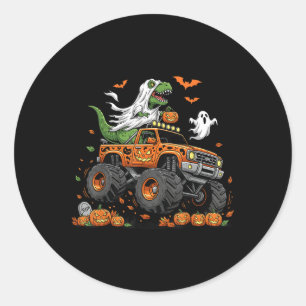 Dinosaur T-rex Riding Monster Truck Halloween Men Classic Round Sticker