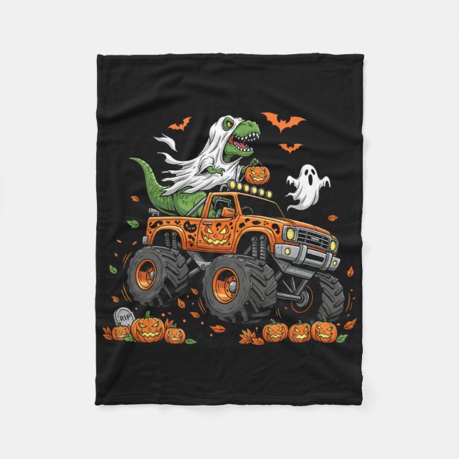 Dinosaur T-rex Riding Monster Truck Halloween Men  Fleece Blanket (Front)