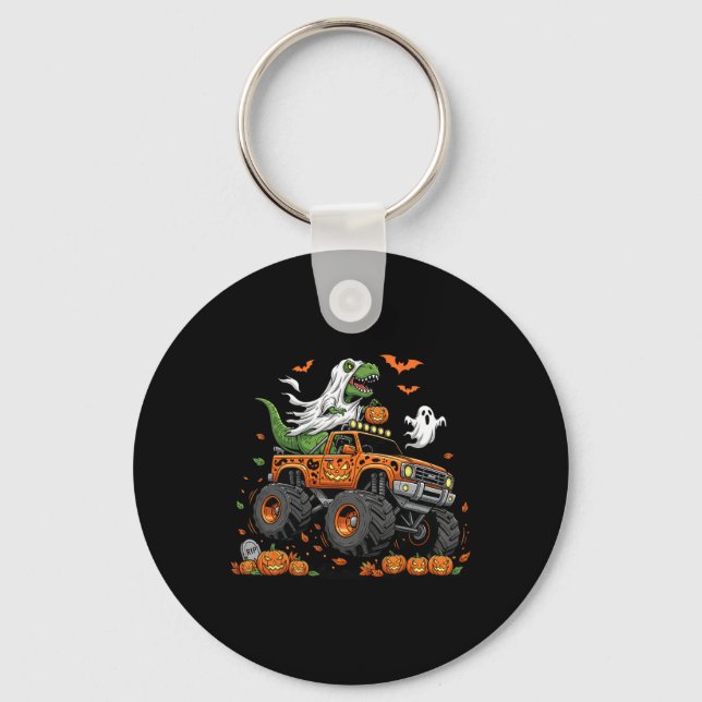 Dinosaur T-rex Riding Monster Truck Halloween Men  Key Ring (Front)
