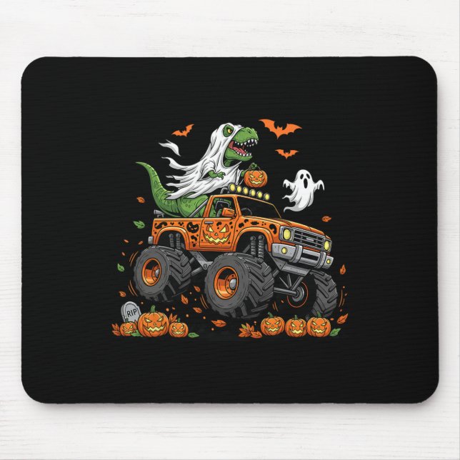 Dinosaur T-rex Riding Monster Truck Halloween Men  Mouse Pad (Front)
