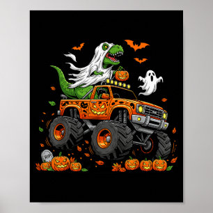 Dinosaur T-rex Riding Monster Truck Halloween Men  Poster