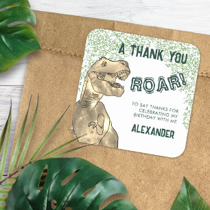Dinosaur T-Rex Roar Birthday Party Thank You Square Sticker
