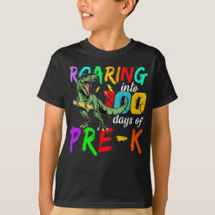 Dinosaur T-Rex Roaring Into 100 Days Of pre-k T-Shirt