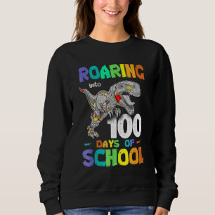 Dinosaur T Rex Roaring Into 100 Days Of School Sweatshirt