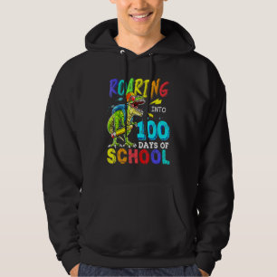 Dinosaur T Rex Roaring Into 100 Days Of School Tea Hoodie