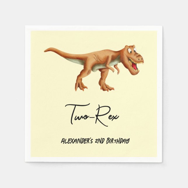 Dinosaur T Rex Second Birthday Party Napkin (Front)