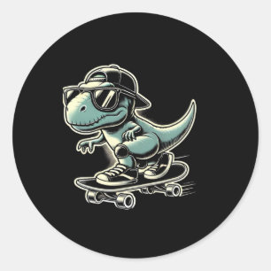 Dinosaur T Rex Skateboarding Funny Retro Skating Classic Round Sticker