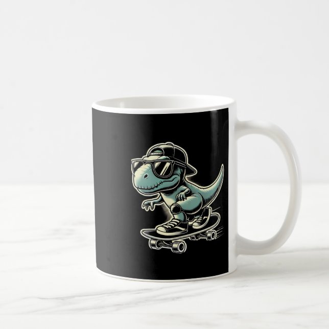 Dinosaur T Rex Skateboarding Funny Retro Skating  Coffee Mug (Right)
