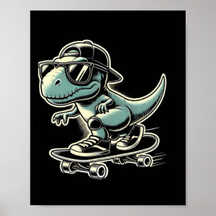Dinosaur T Rex Skateboarding Funny Retro Skating  Poster