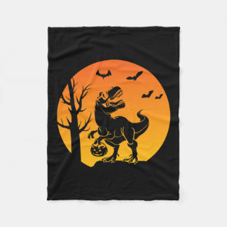 Dinosaur T Rex Skeleton Pumpkin With Moon Bulldog  Fleece Blanket