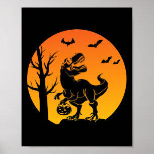 Dinosaur T Rex Skeleton Pumpkin With Moon Bulldog Poster
