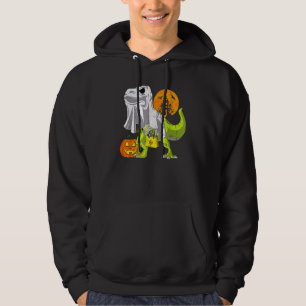 Dinosaur T Rex Skeleton Pumpkin With Moon Hallowee Hoodie