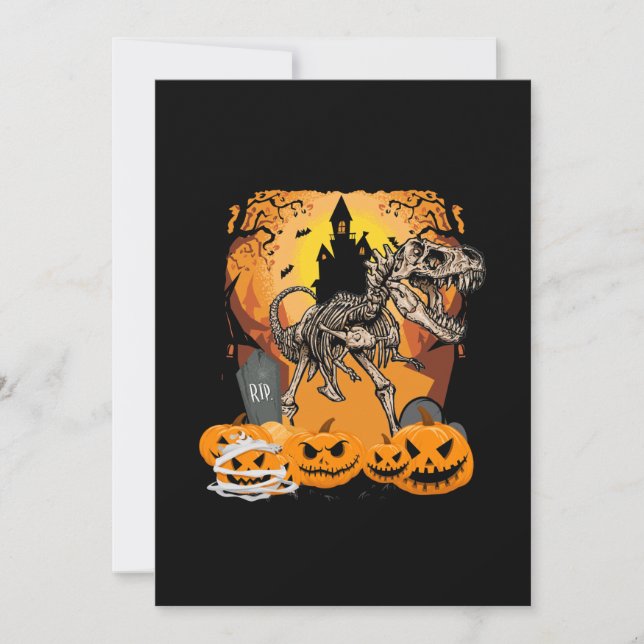 Dinosaur T-rex Skeleton Pumpkin With Moon Save The Date (Front)