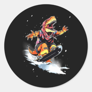 Dinosaur T-rex Snowboard Snowboard Snowboarder Win Classic Round Sticker