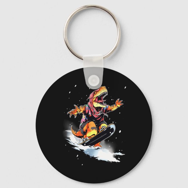 Dinosaur T-rex Snowboard Snowboard Snowboarder Win Key Ring (Front)