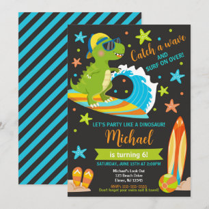 Dinosaur T-Rex Summer Beach Party Boy Birthday Invitation