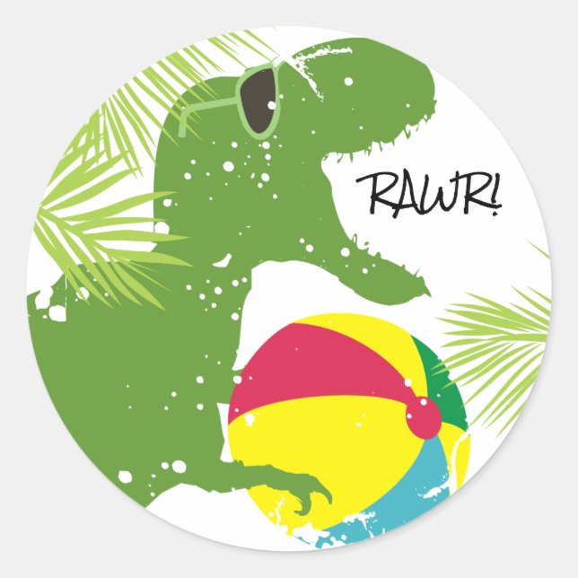 Dinosaur t-rex summer fun beach ball stickers (Front)
