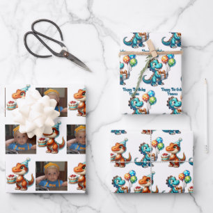Dinosaur T-rex themed Personalised Birthday Wrapping Paper Sheet
