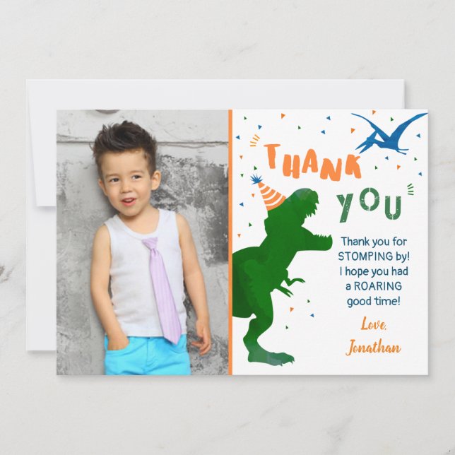 Dinosaur T-rex Three Rex Birthday Thank You Cards (Front)