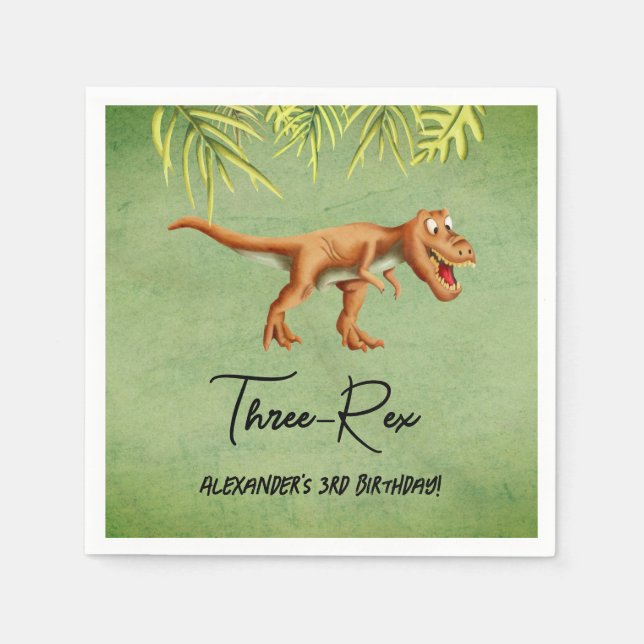 Dinosaur T Rex Thrid Birthday Party  Napkin (Front)