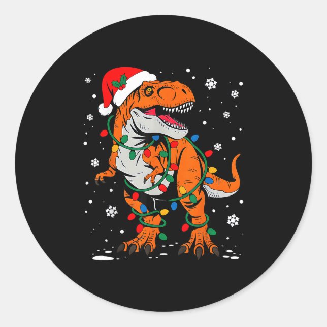 Dinosaur T Rex Tree Christmas Funny Xmas Dino Boys Classic Round Sticker (Front)