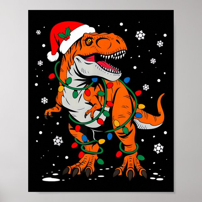 Dinosaur T Rex Tree Christmas Funny Xmas Dino Boys Poster (Front)