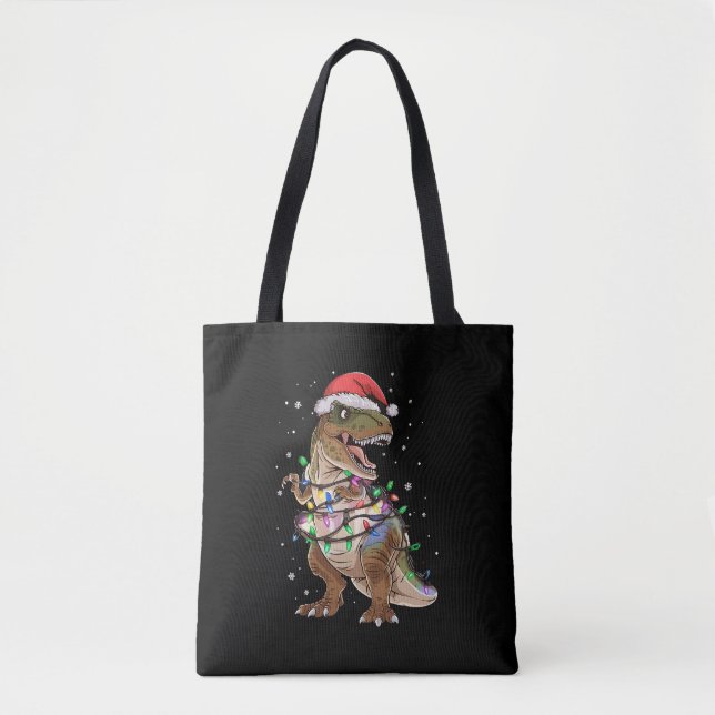 Dinosaur T-rex Tree Christmas Sweater Xmas Dino Tote Bag (Front)