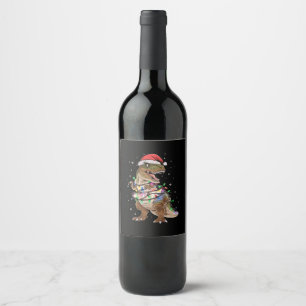 Dinosaur T-rex Tree Christmas Sweater Xmas Dino Wine Label