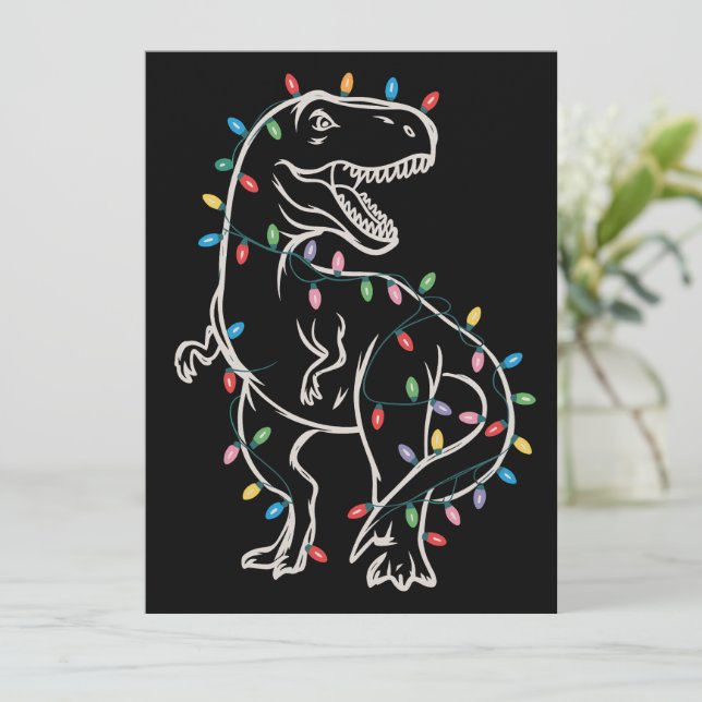 Dinosaur T-rex Tree Christmas Xmas Pet Dino Trex  Holiday Card (Standing Front)