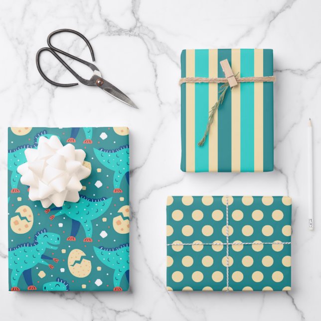 Dinosaur T-Rex Wrapping Paper Set (Front)