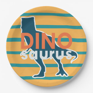 Dinosaur T-rex yellow cartoon birthday boy Paper Plate