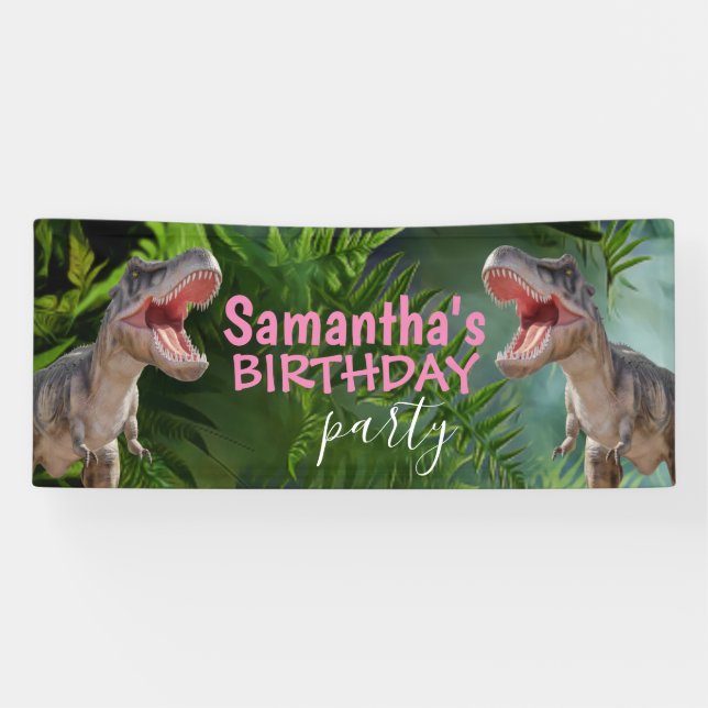 Dinosaur T Rexs Girl Pink  Banner (Horizontal)