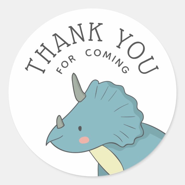 Dinosaur Thank You | Blue Triceratops Party Favor Classic Round Sticker (Front)