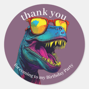 Dinosaur Thank You Cool Purple Classic Round Sticker