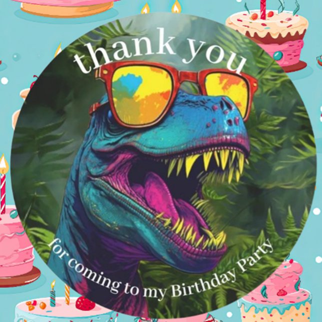 Dinosaur Thank You  Cool Purple Jungle Classic Round Sticker (Perfect for gifts, parties, or special occasions—order yours today!)