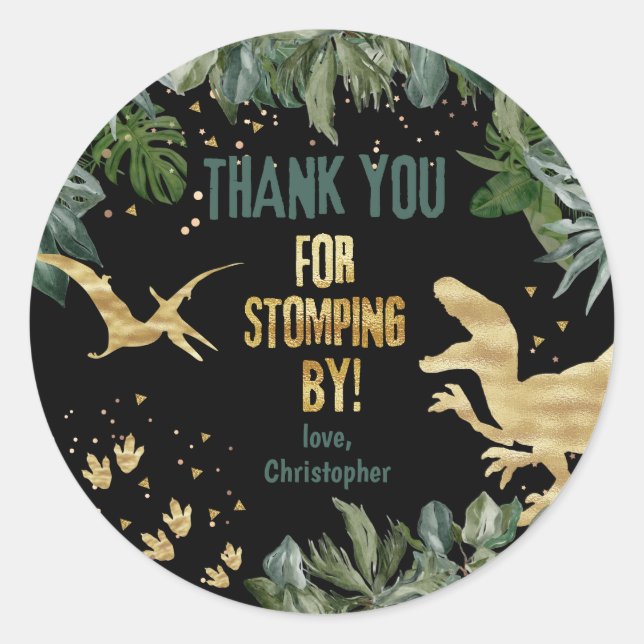 Dinosaur Thank You Stomping By  Classic Round Sticker (Front)