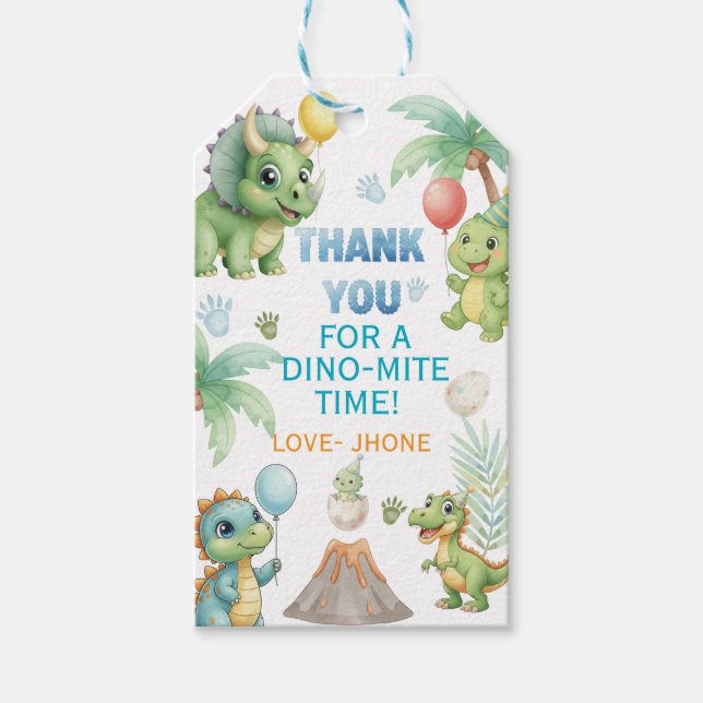 Dinosaur Thank You Tag with Colouring Activity - D (Front)