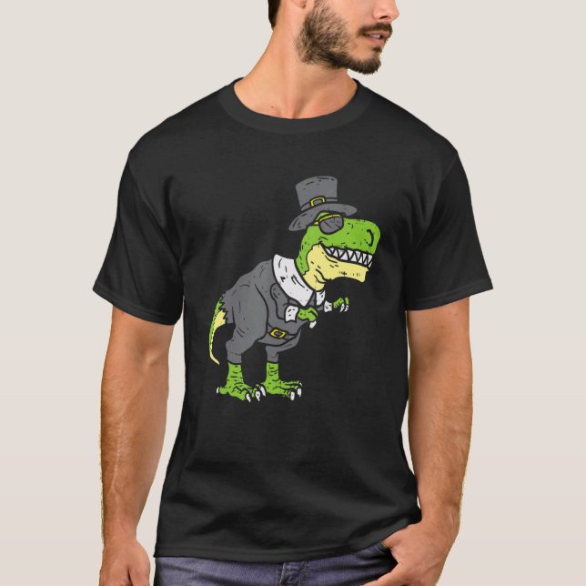 Dinosaur Thanksgiving Boys Turkey Saurus Rex Pilgr T-Shirt (Front)