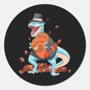 Dinosaur Thanksgiving Boys Turkey Saurus T Rex Classic Round Sticker