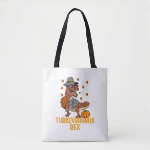 Dinosaur Thanksgiving Boys Turkey Saurus T rex Kid Tote Bag