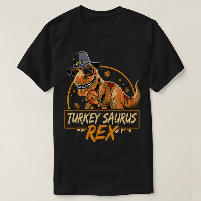 Dinosaur Thanksgiving Boys Turkey Saurus T rex Pil T-Shirt (Design Front)