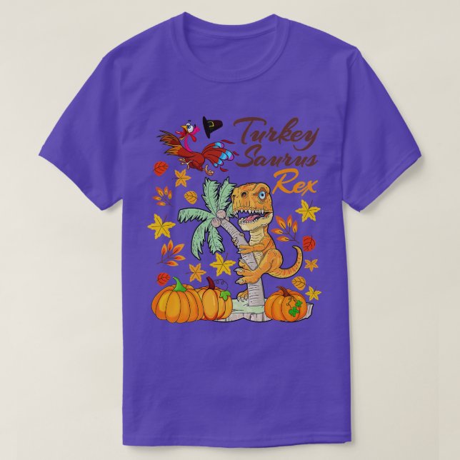 Dinosaur Thanksgiving Boys Turkey Saurus T rex Pil T-Shirt (Design Front)