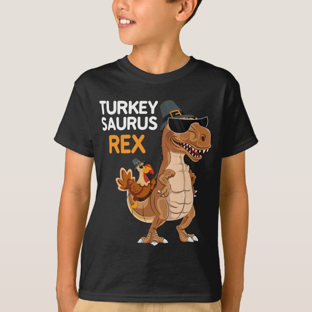 Dinosaur Thanksgiving Turkey Saurus T rex T-Shirt (Front)
