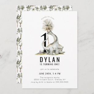 Dinosaur Theme 1st Birthday Party Invitation