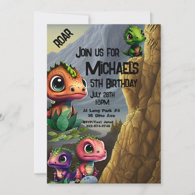 Dinosaur Theme Birthday, Invitation (Front)